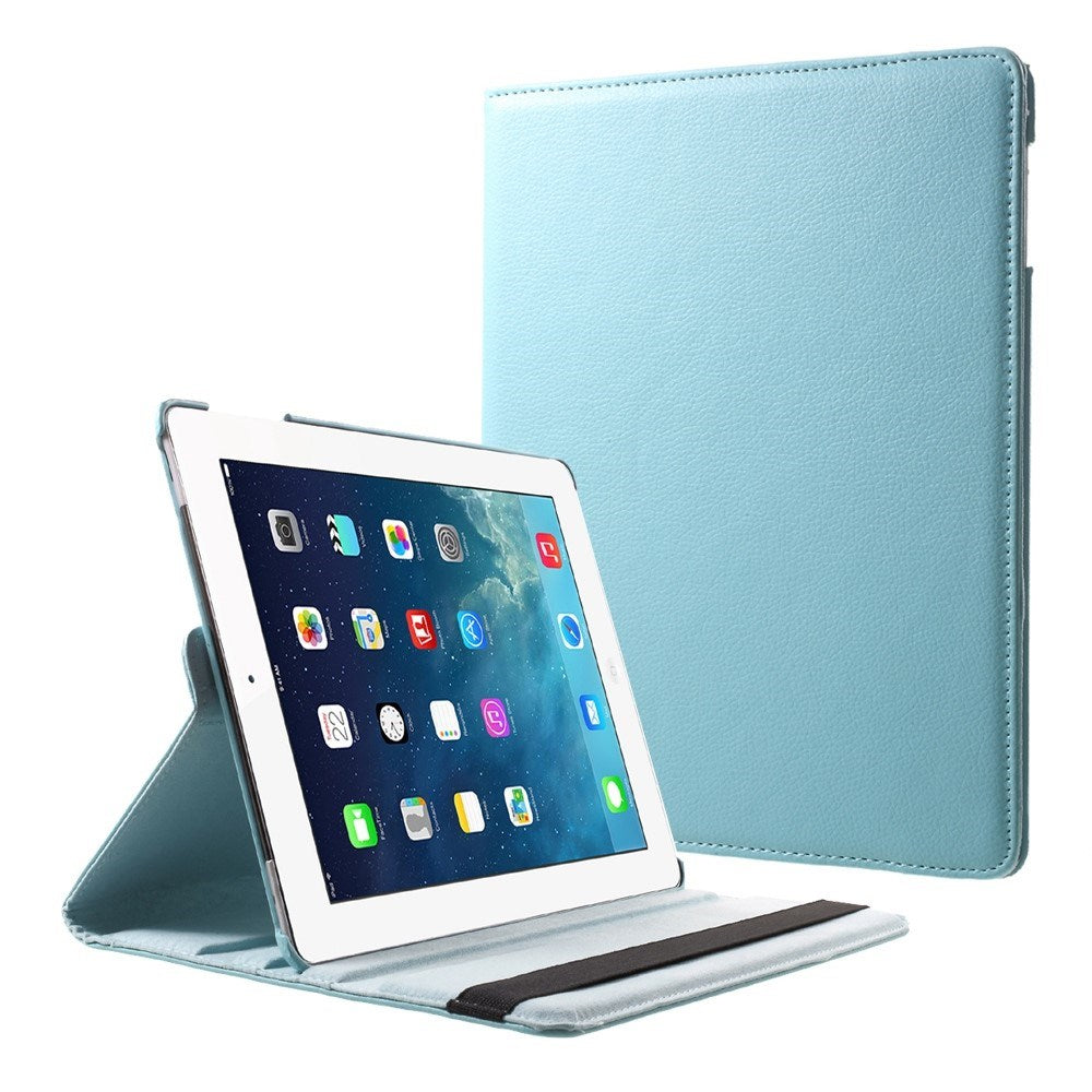 EIDERWOOD iPad 4 / 3 / 2 Faux Leather Flip Case with Elastic Band & Rotatable Function - Light Blue