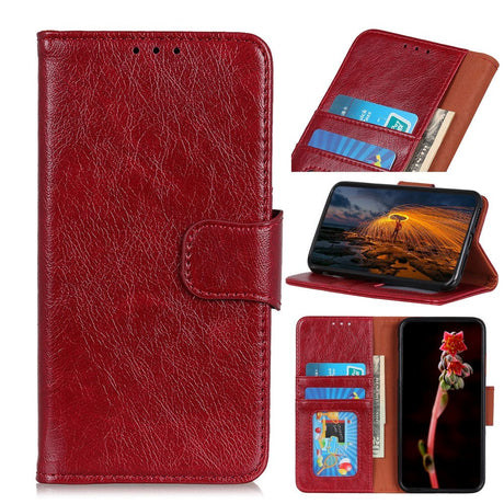 Samsung Galaxy A70 Raw Leather Wallet Case - Red