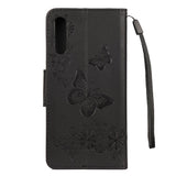 Samsung Galaxy A30s / A50 Flowers and Butterflies Leather Wallet Case Black