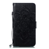 Samsung Galaxy A20e Leather Wallet Case Mandala Pattern Black