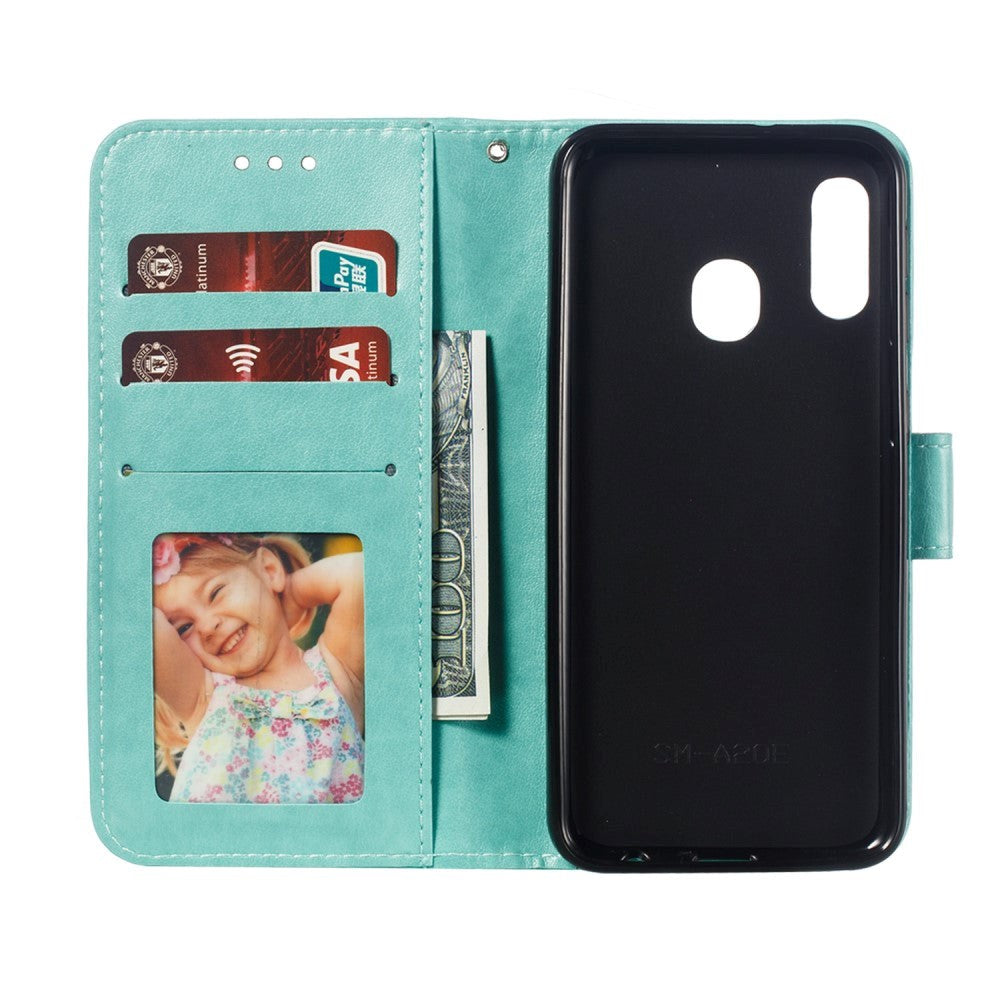 Samsung Galaxy A20e Leather Wallet Case Mandala Pattern Cyan blue