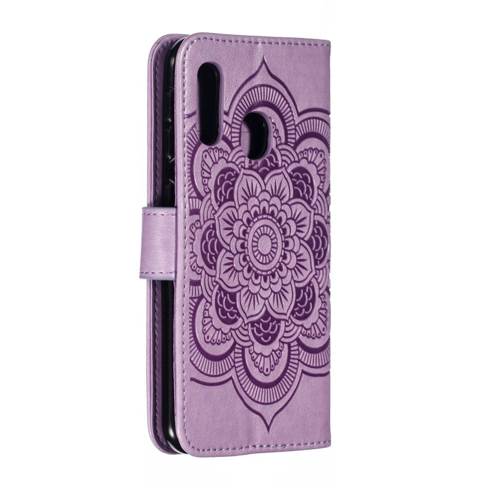 Samsung Galaxy A20e Leather Wallet Case Mandala Pattern Purple