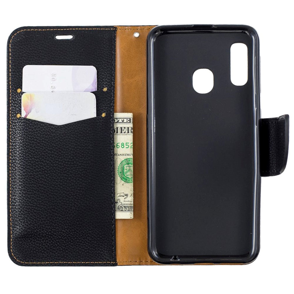 Samsung Galaxy A20e Leather Wallet Case & Strap - Black