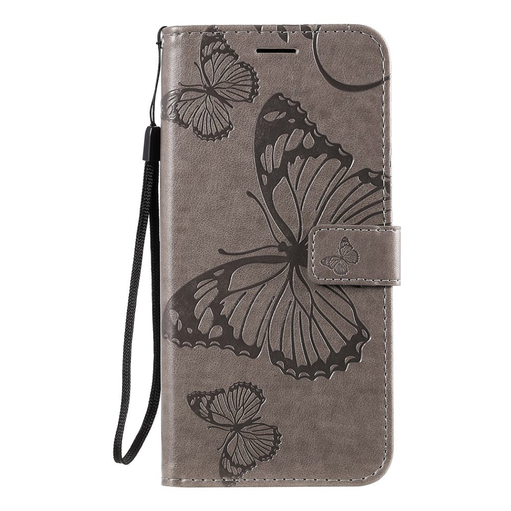 Samsung Galaxy A20s Leather Wallet Case Butterfly - Grey