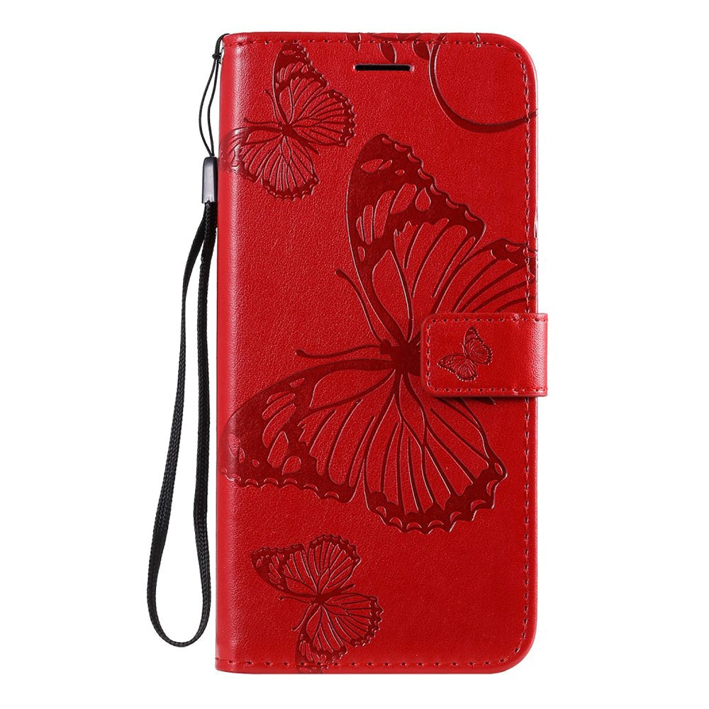 Samsung Galaxy A20s Leather Wallet Case Butterfly - Red