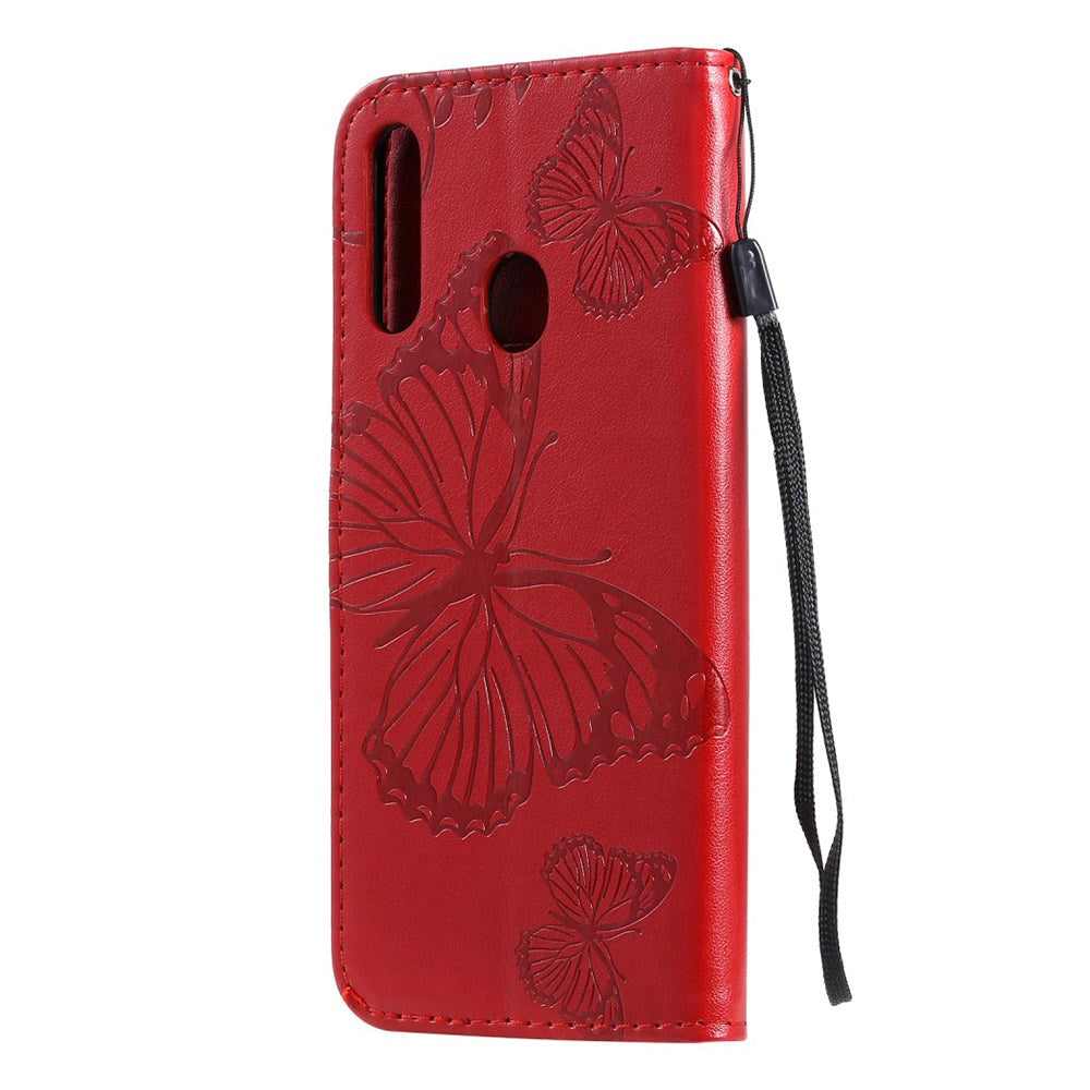 Samsung Galaxy A20s Leather Wallet Case Butterfly - Red