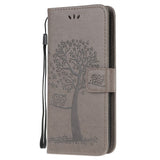 Samsung Galaxy A51 Leather Wallet Case Owls in Wood - Light Brown