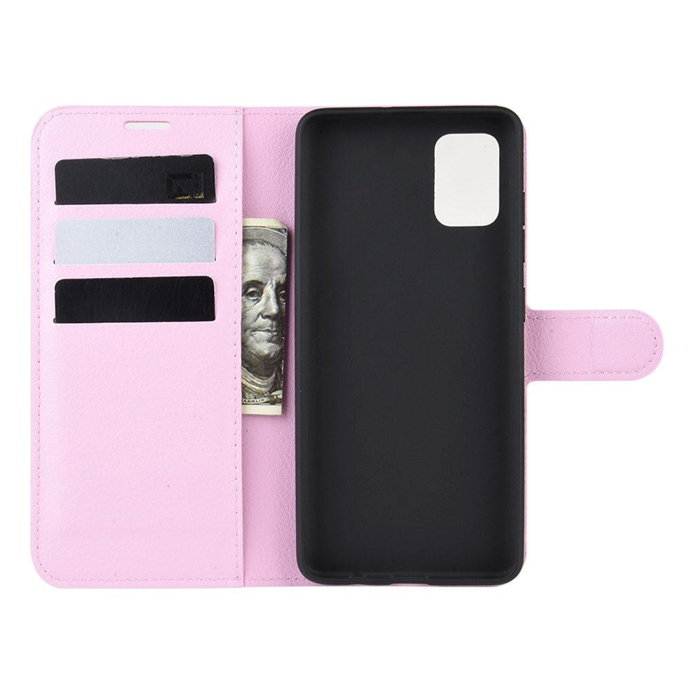 Samsung Galaxy A71 Litchi Leather Flip Case w. Wallet - Pink