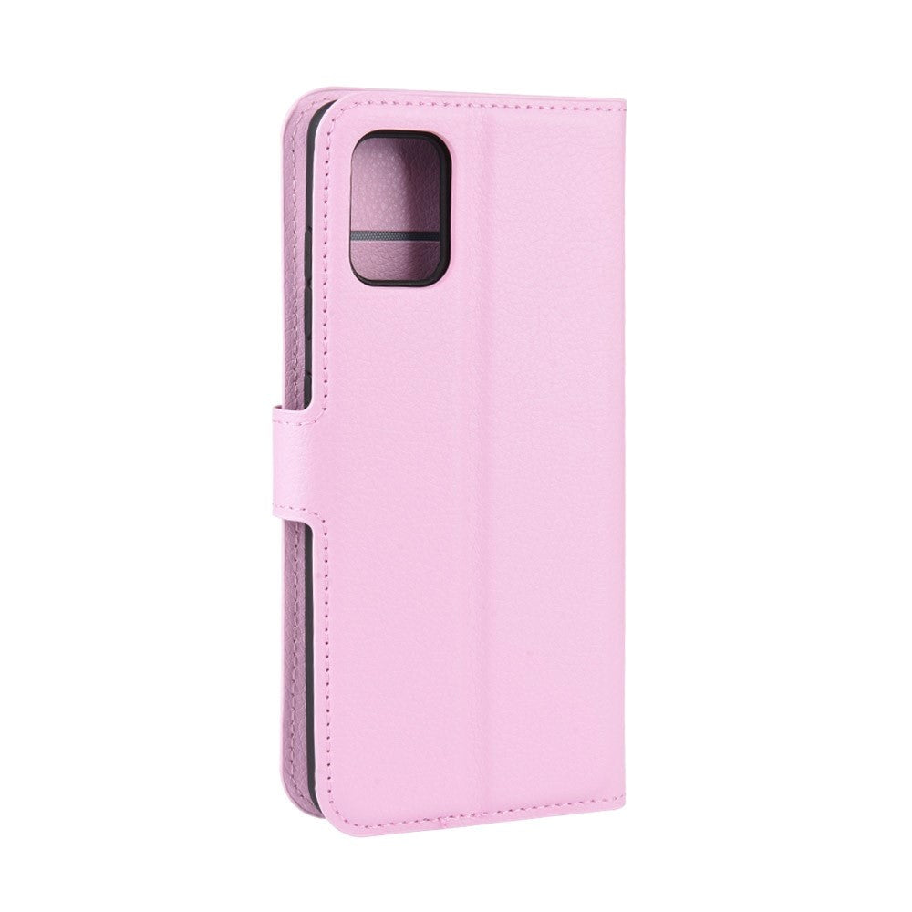 Samsung Galaxy A71 Litchi Leather Flip Case w. Wallet - Pink