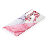 Samsung Galaxy A21 Flexible Plastic Case w. Marble Print - Pink Marble / Flowers