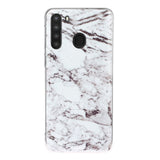 Samsung Galaxy A21 Flexible Plastic Case w. Marble Print - White Marble
