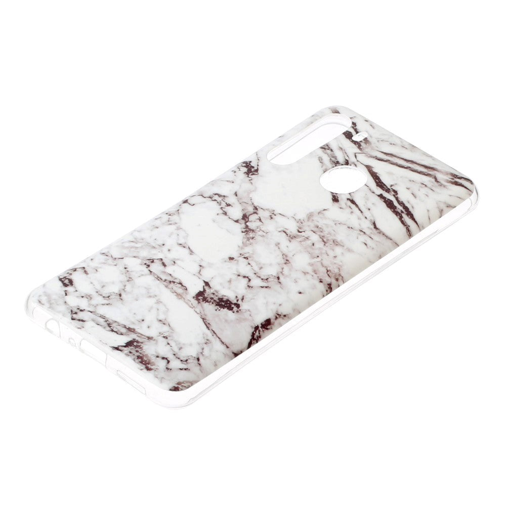 Samsung Galaxy A21 Flexible Plastic Case w. Marble Print - White Marble