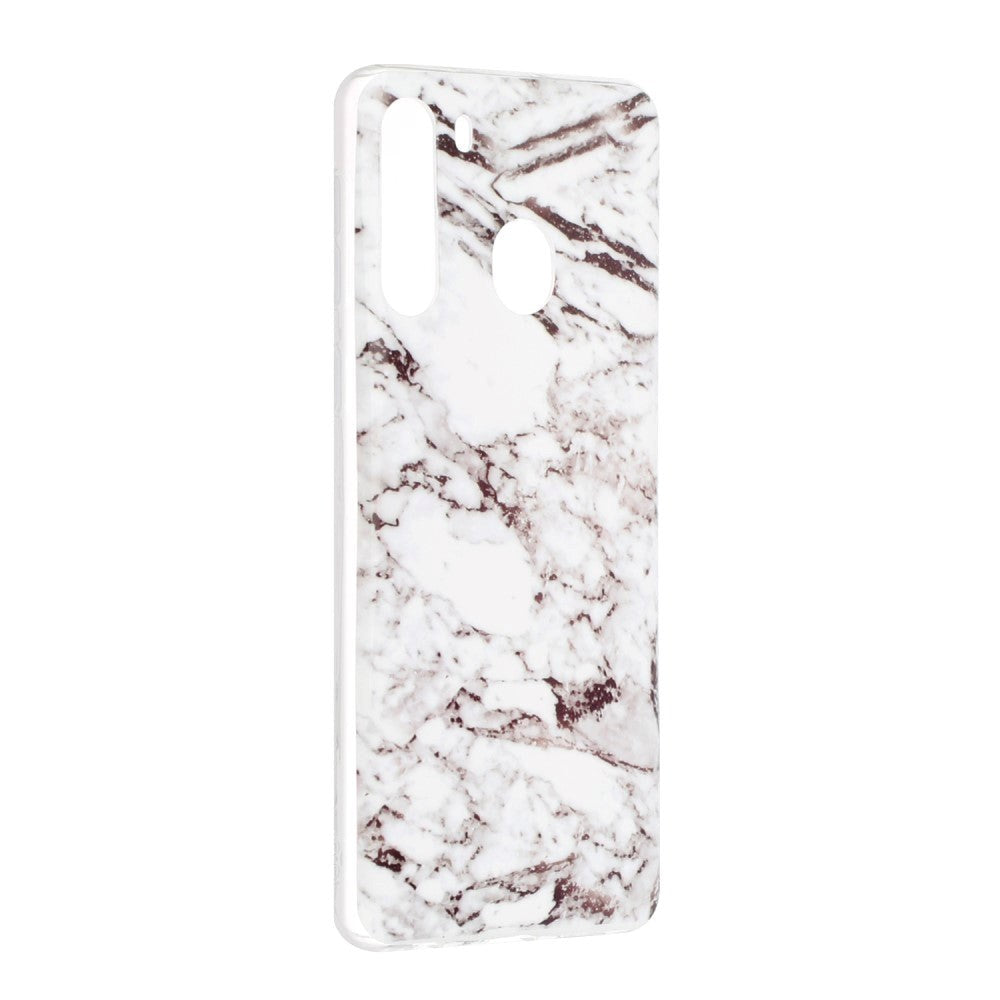 Samsung Galaxy A21 Flexible Plastic Case w. Marble Print - White Marble