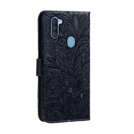 Samsung Galaxy M11 Floral Lace Leather Flip Case - Black