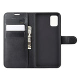 Samsung Galaxy A51 (5G) Litchi Leather Flip Case w. Wallet - Black