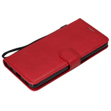 Samsung Galaxy A21s Leather Flip Case with Wallet and Strap - Red