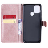 Samsung Galaxy A21s Leather Flip Case with Wallet and Strap - Rose Gold