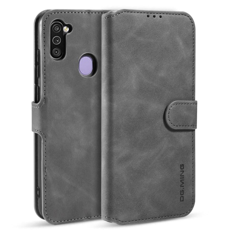 Samsung Galaxy M11 DG.MING Retro Leather Wallet Case - Grey