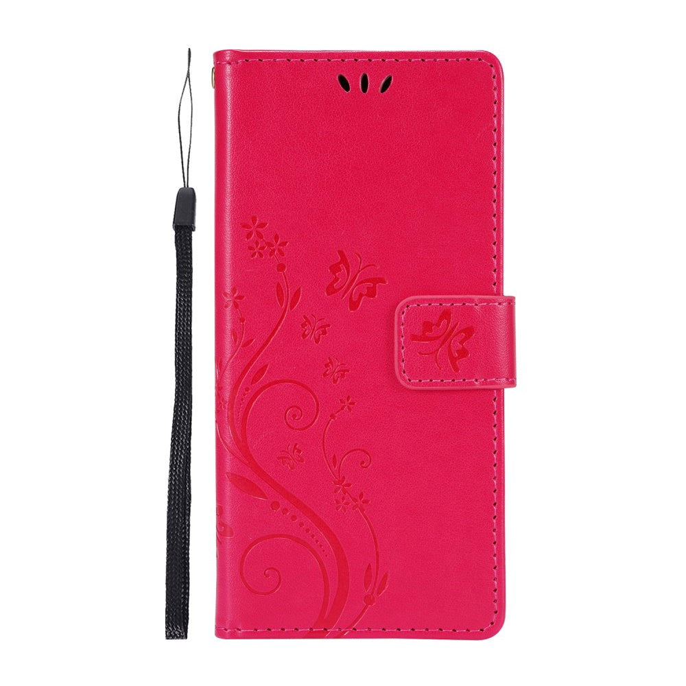 Samsung Galaxy S21+ (Plus) Leather Wallet Case - Flowers Imprint - Red