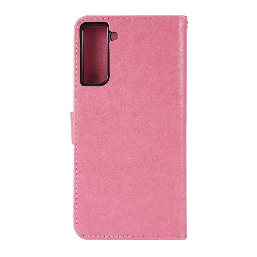 Samsung Galaxy S21+ (Plus) Leather Wallet Case - Flowers Imprint - Pink