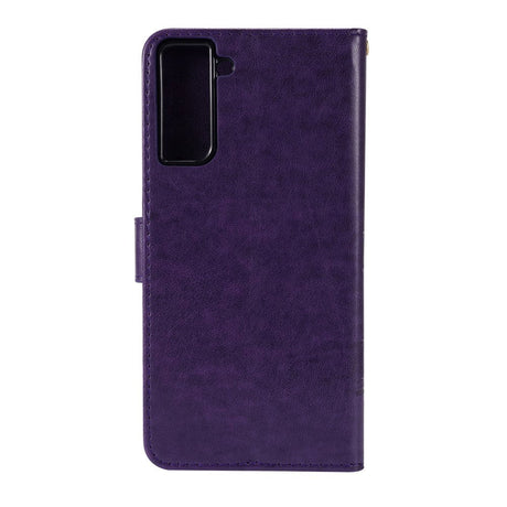 Samsung Galaxy S21+ (Plus) Leather Wallet Case - Flowers Imprint - Purple