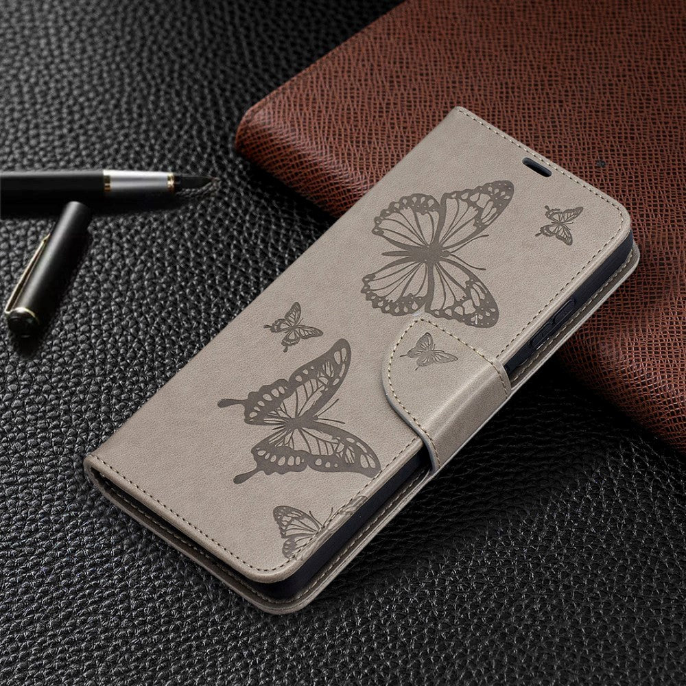 Samsung Galaxy S21 Ultra Leather Wallet Case - Butterflies Imprint - Grey