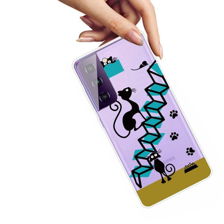 Samsung Galaxy S21+ (Plus) Transparent Flexible Plastic Case - Cat Staircase