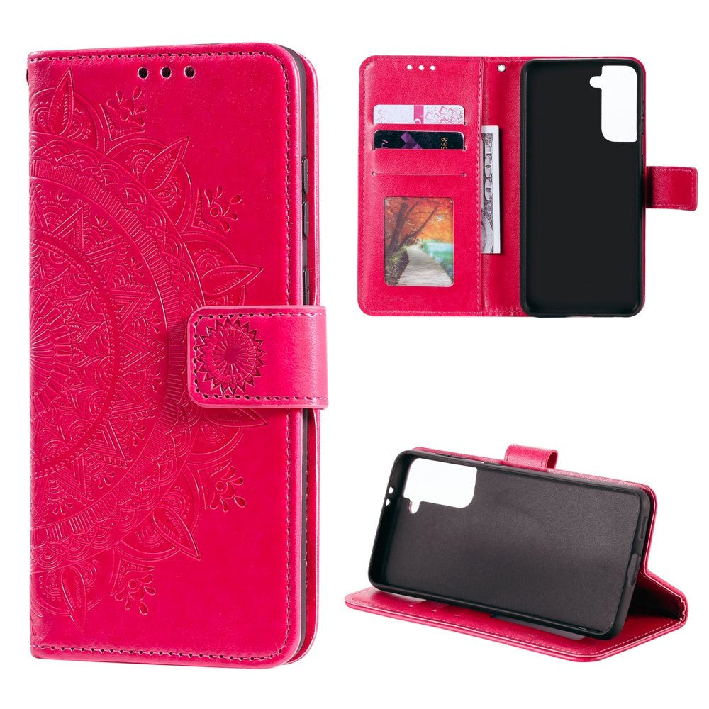 Samsung Galaxy S21+ (Plus) Leather Wallet Case - Mandala Imprint - Rose