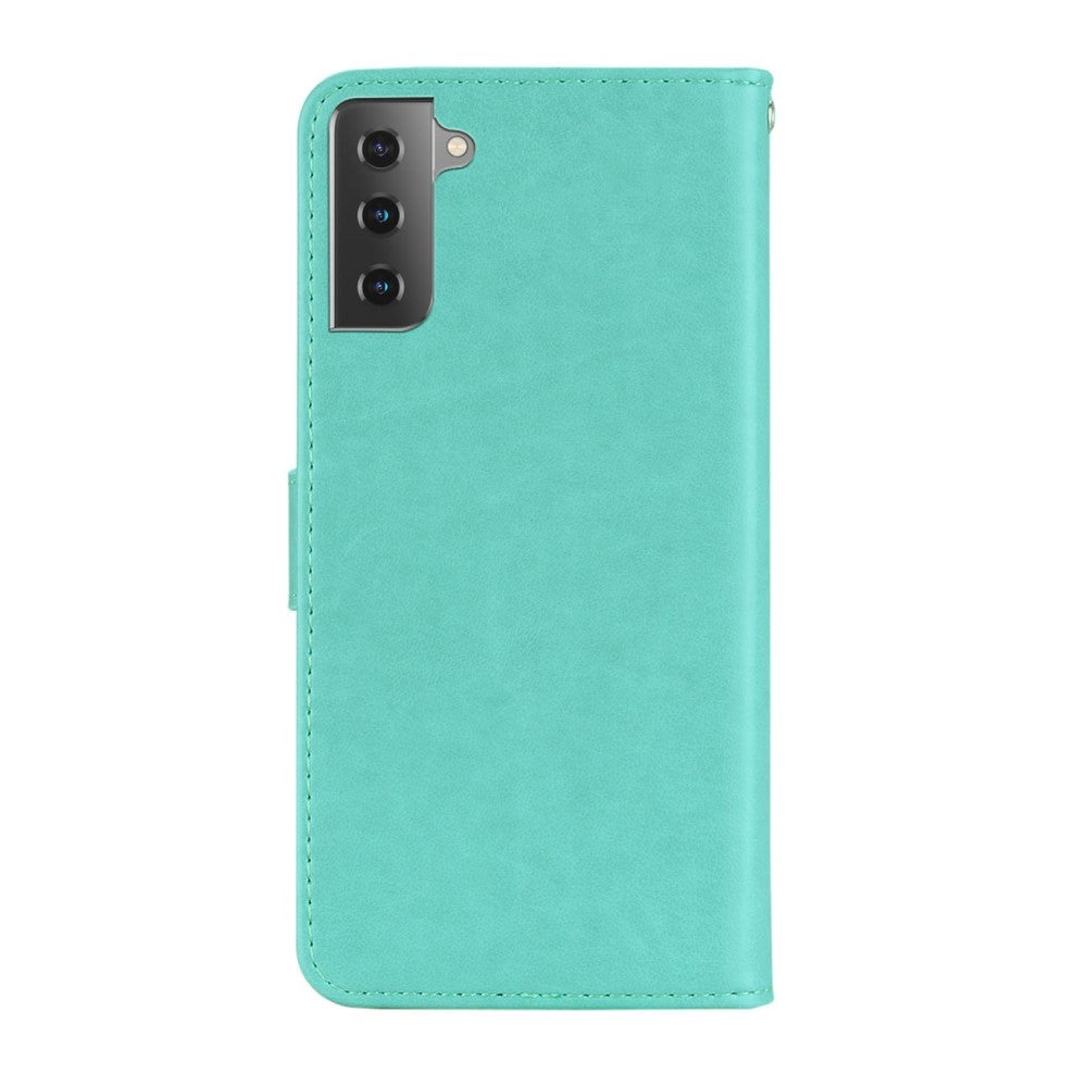 Samsung Galaxy S21+ (Plus) Owl & Rhinestone Leather Wallet Case - Cyan