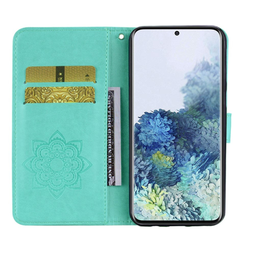 Samsung Galaxy S21+ (Plus) Owl & Rhinestone Leather Wallet Case - Cyan