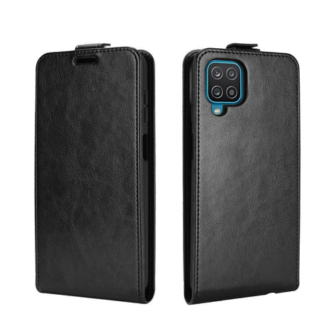 Samsung Galaxy A12 Vertical Flip Leather Case w. Card Holder - Black