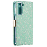 Samsung Galaxy S21+ (Plus) Leather Wallet Case - Blonde Print - Cyan / Gold