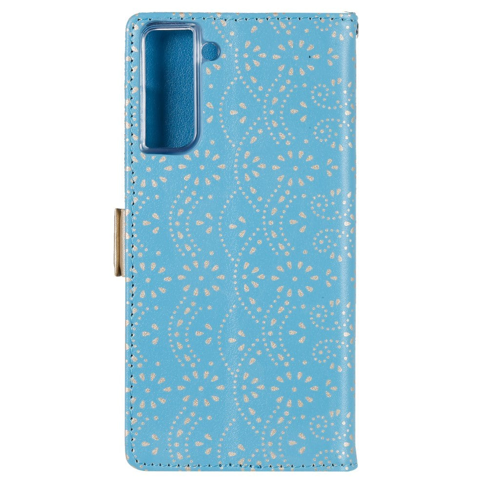 Samsung Galaxy S21+ (Plus) Leather Wallet Case - Blonde Print - Blue / Gold