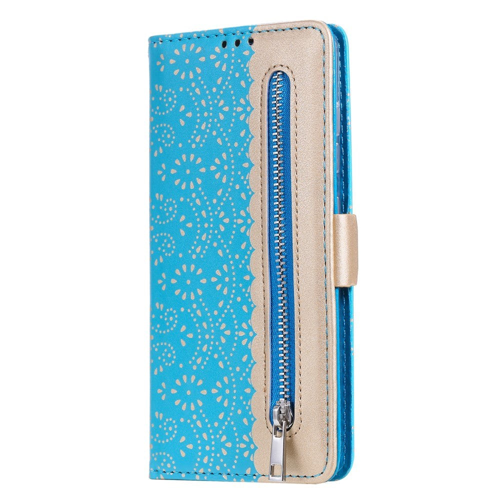 Samsung Galaxy S21+ (Plus) Leather Wallet Case - Blonde Print - Blue / Gold