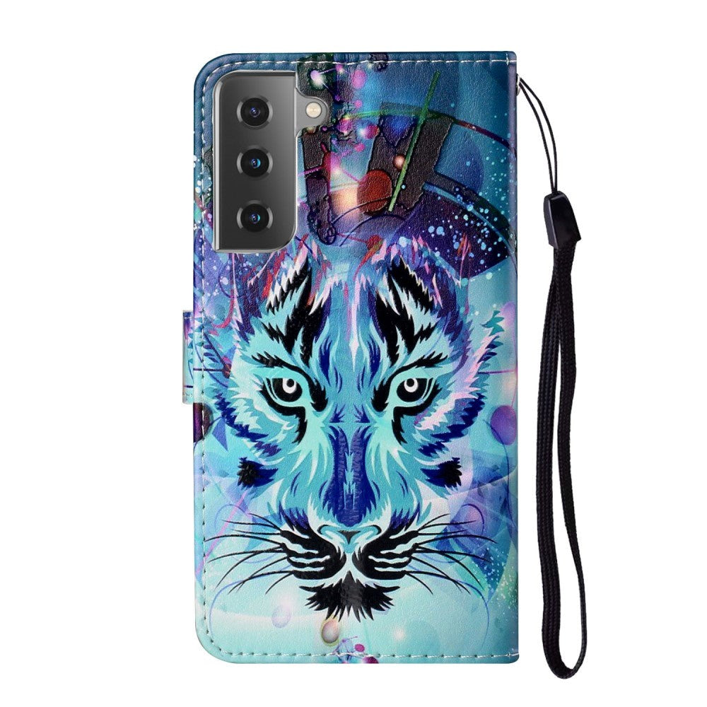 Samsung Galaxy S21+ (Plus) Leather Wallet Case - Blue Tiger