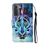 Samsung Galaxy S21+ (Plus) Leather Wallet Case - Blue Tiger