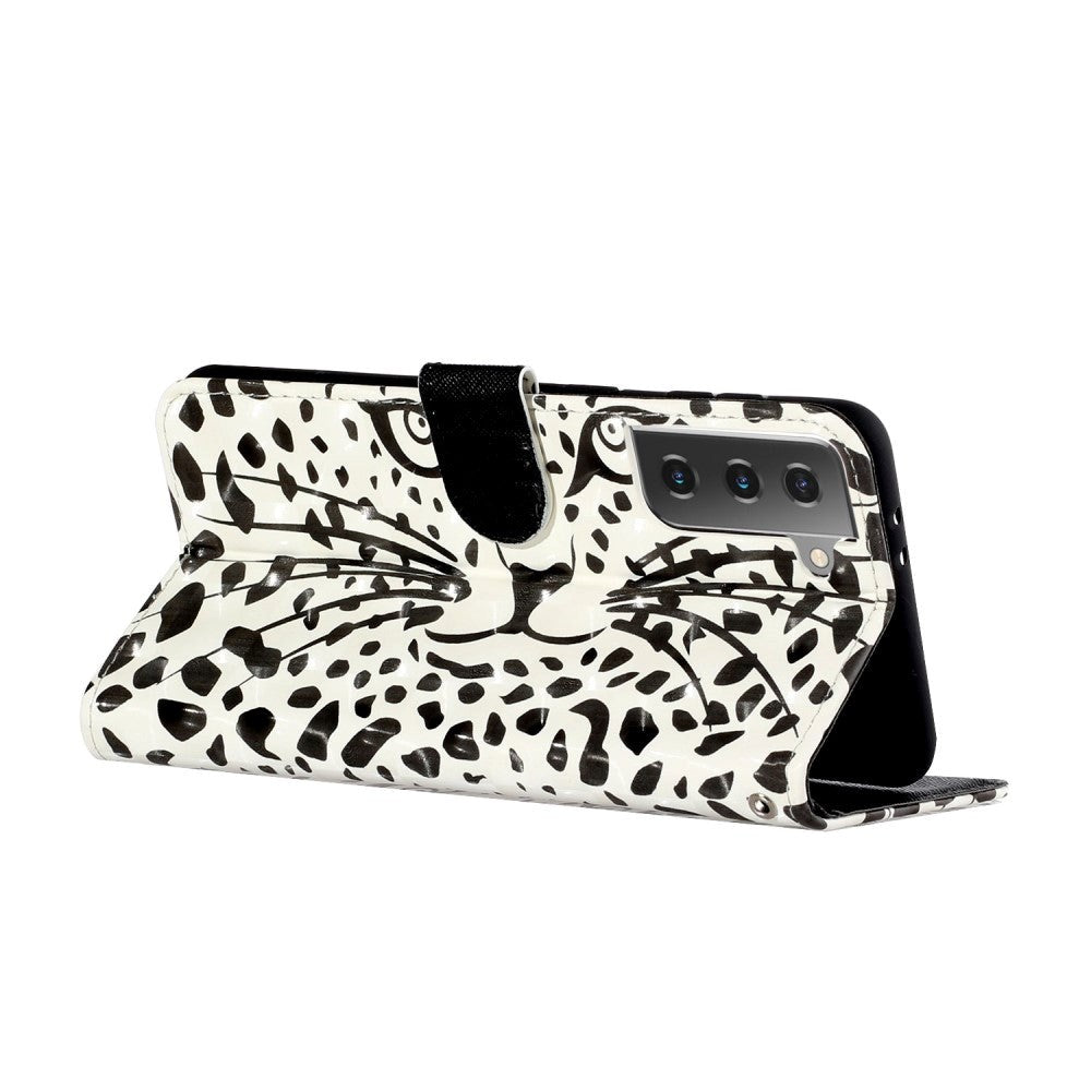 Samsung Galaxy S21+ (Plus) Shiny Leather Wallet Case - White Tiger