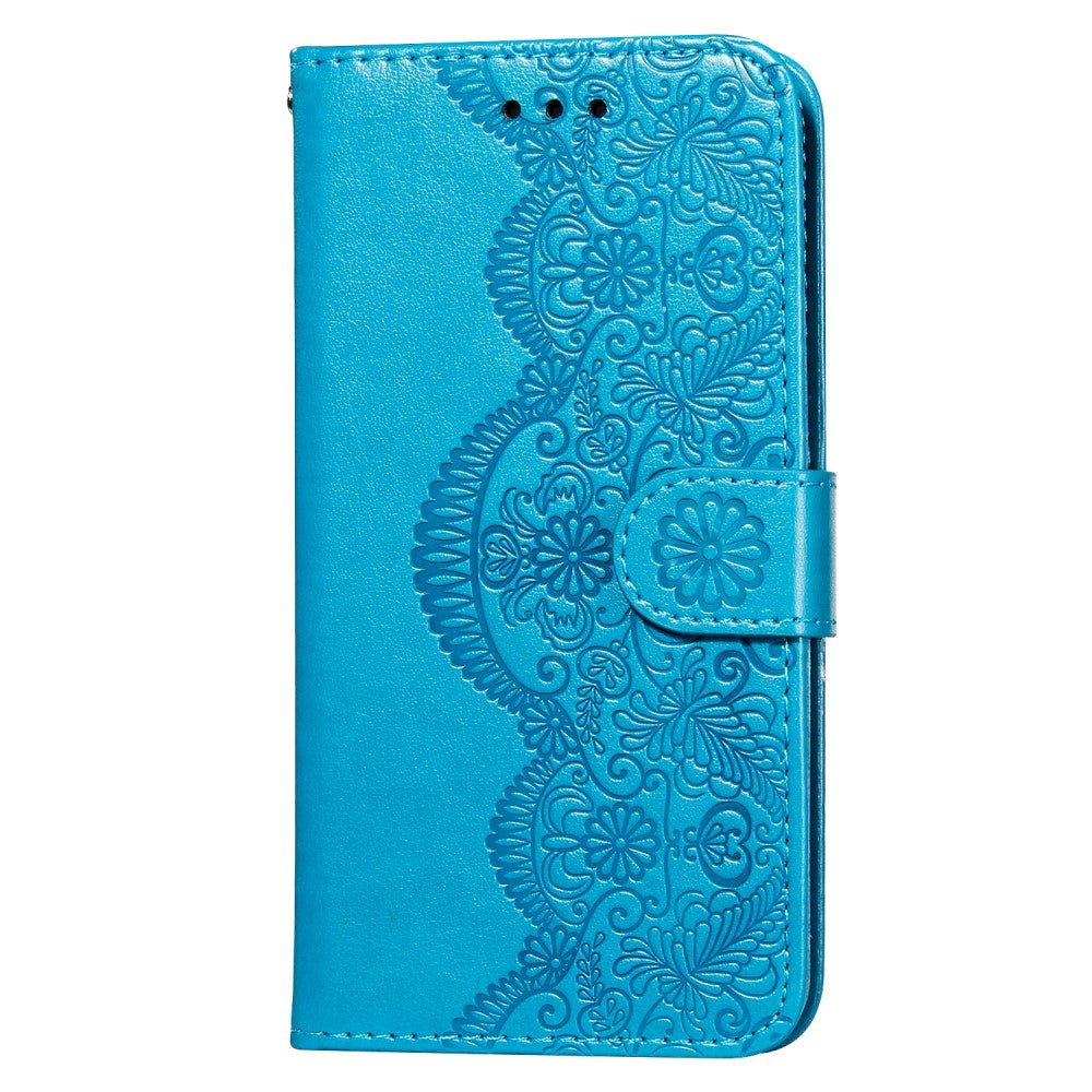 Samsung Galaxy S21+ (Plus) Leather Wallet Case - Flower Vine Imprint - Blue