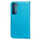 Samsung Galaxy S21+ (Plus) Leather Wallet Case - Flower Vine Imprint - Blue