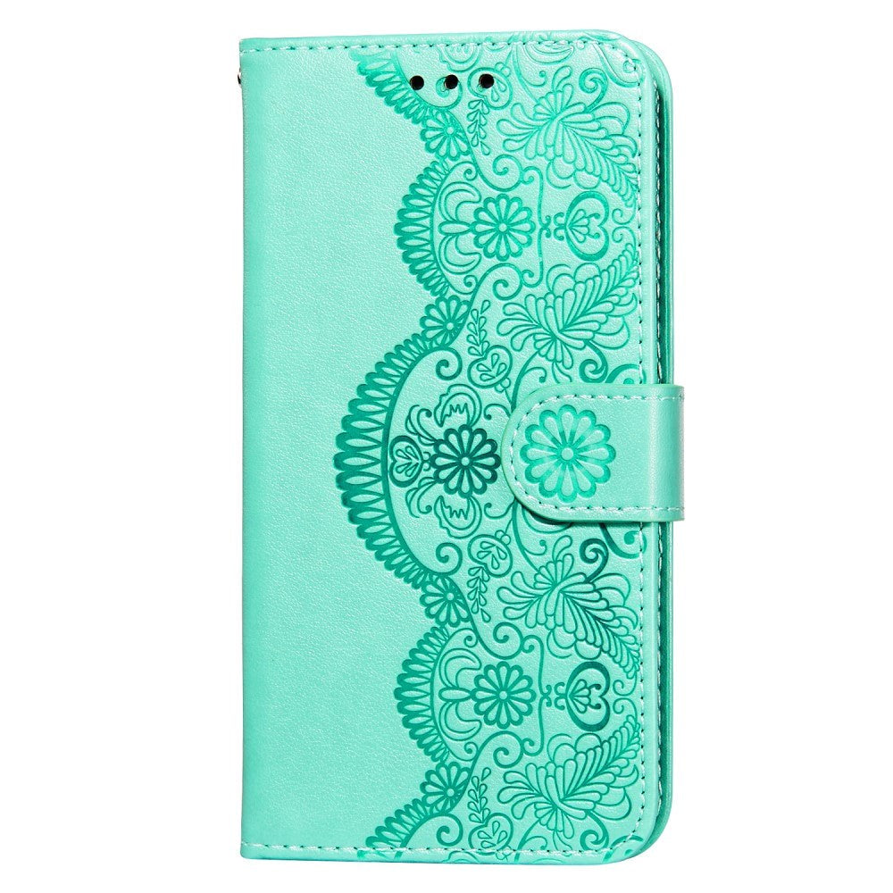 Samsung Galaxy S21+ (Plus) Leather Wallet Case - Flower Vine Imprint - Green