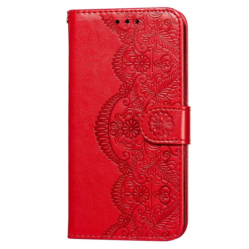 Samsung Galaxy S21+ (Plus) Leather Wallet Case - Flower Vine Imprint - Red