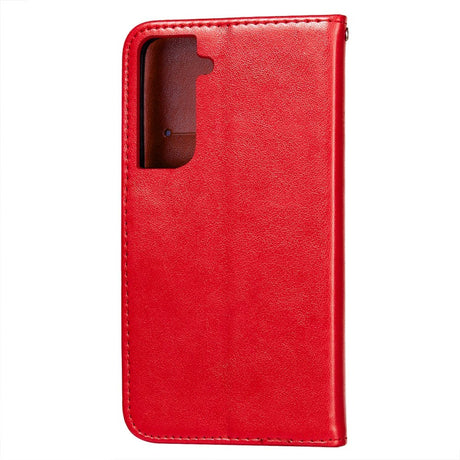 Samsung Galaxy S21+ (Plus) Leather Wallet Case - Flower Vine Imprint - Red