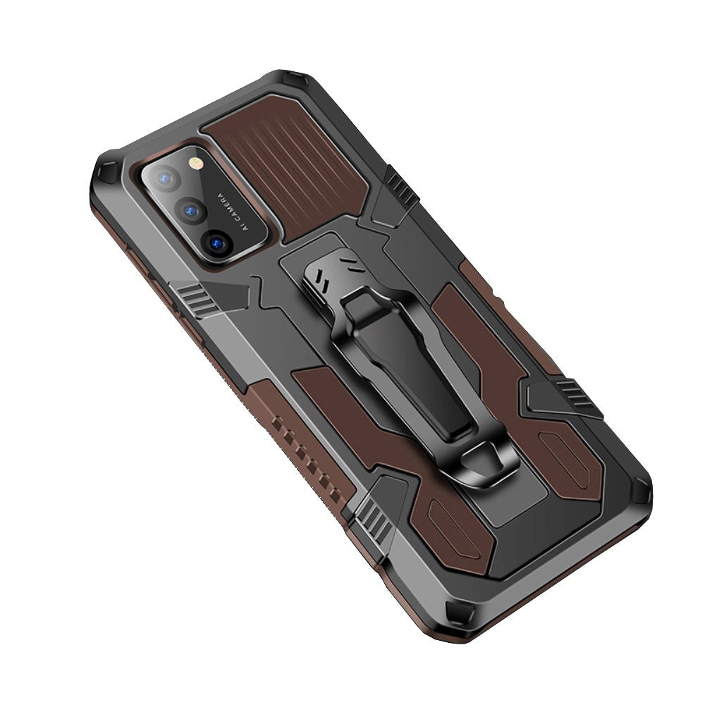 Samsung Galaxy A02s Hybrid Tough Case w. Clip - Black / Coffee