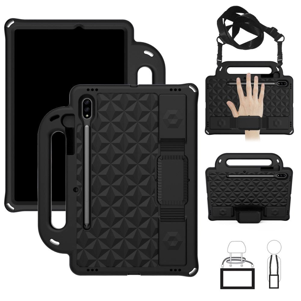 Samsung Galaxy Tab S7 Tough Case w. Pencil Holder, Strap & Shoulder Strap - Black