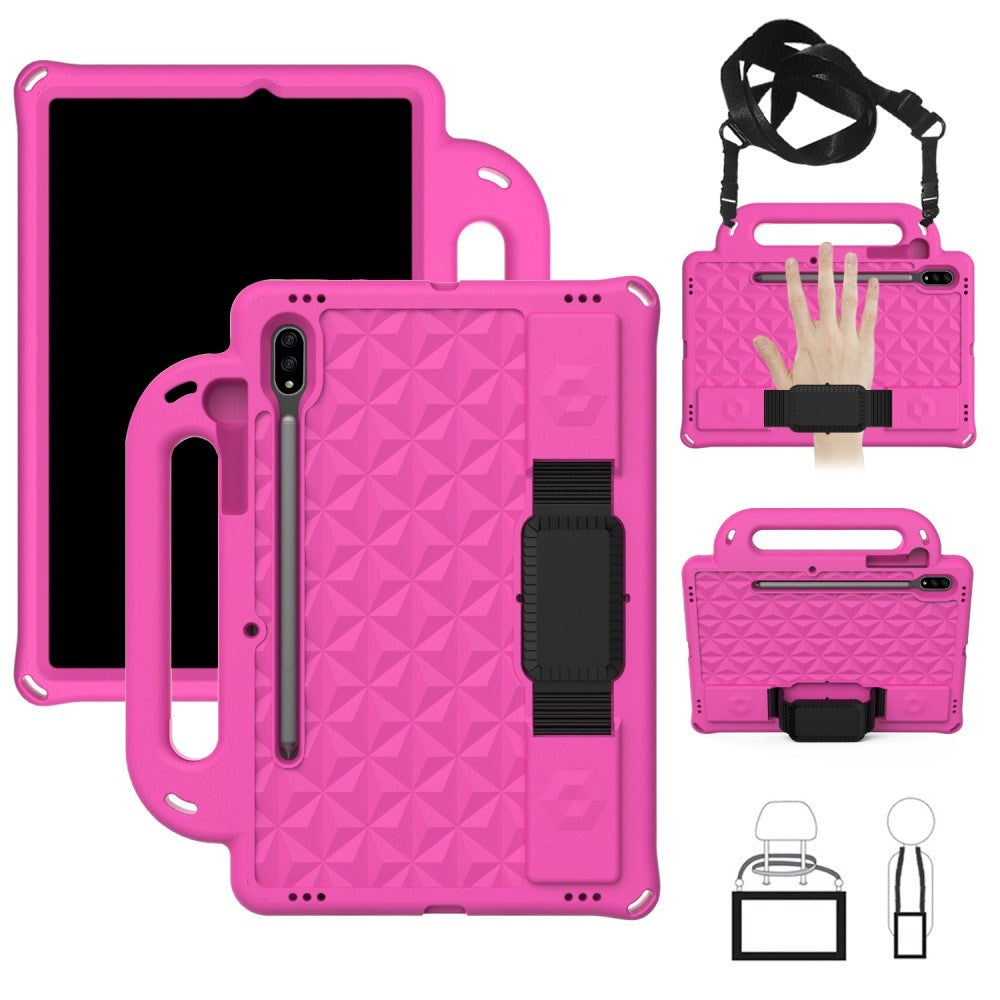 Samsung Galaxy Tab S7 Tough Case w. Pencil Holder, Strap & Shoulder Strap - Pink