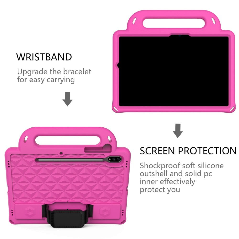 Samsung Galaxy Tab S7 Tough Case w. Pencil Holder, Strap & Shoulder Strap - Pink