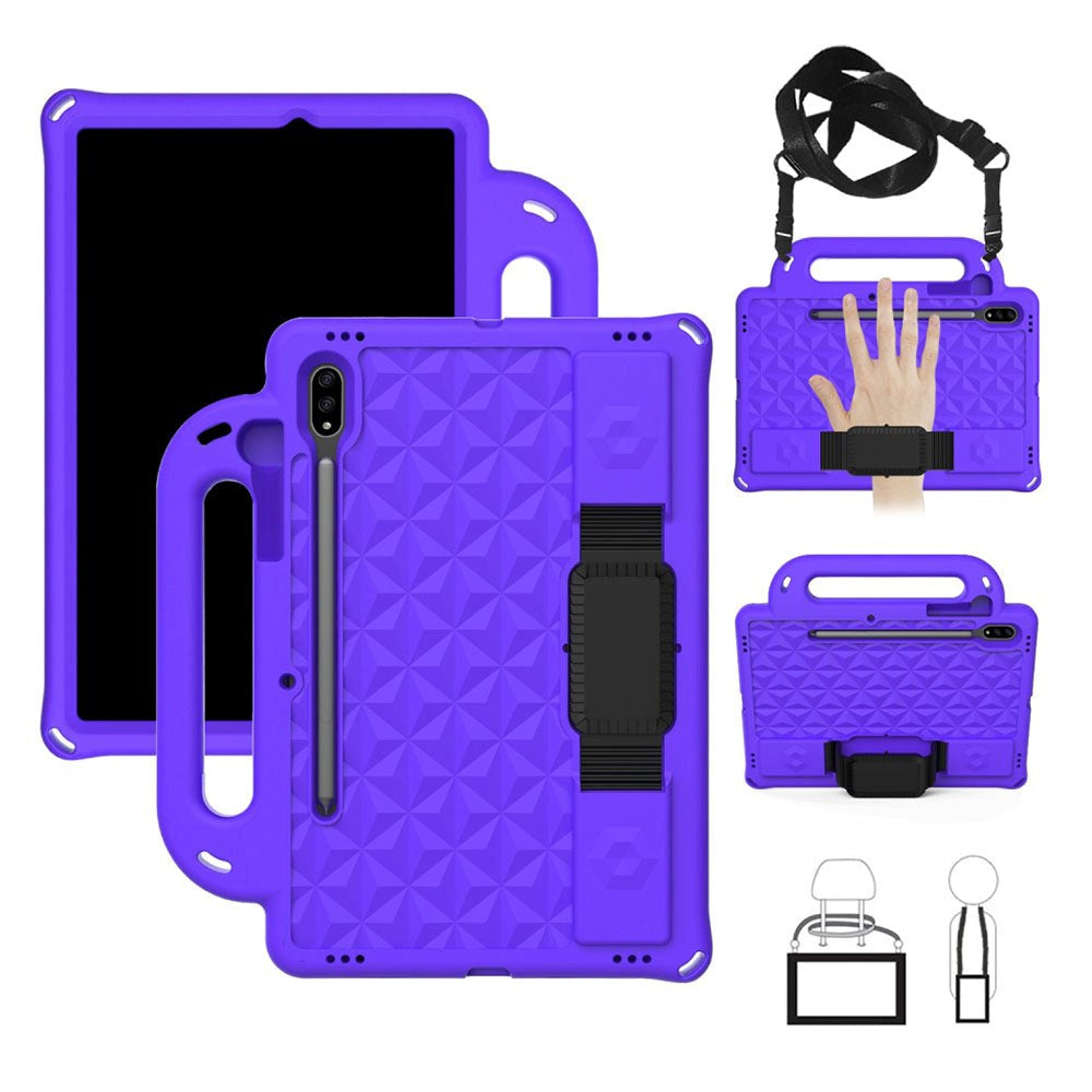 Samsung Galaxy Tab S7 Tough Case w. Pencil Holder, Strap & Shoulder Strap - Purple