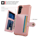 Samsung Galaxy S21 Back Case w. Leather Wallet & Stand - Pink