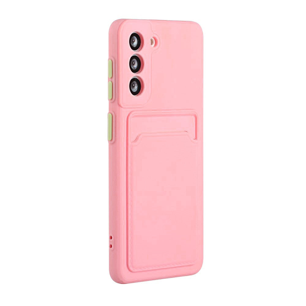 Samsung Galaxy S21 Flexible Plastic Case w. Card holder - Pink