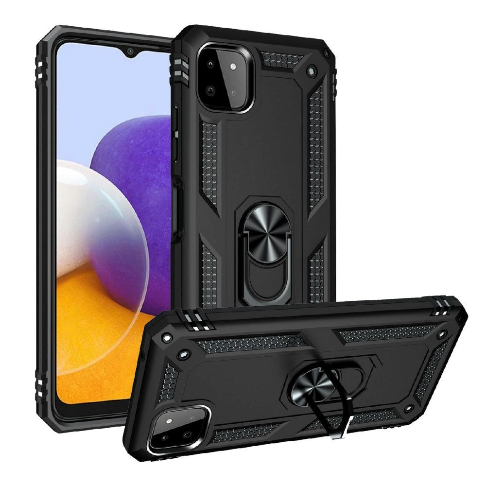 Samsung Galaxy A22 (5G) Hybrid Tough Case w. Magnetic Kickstand - Black